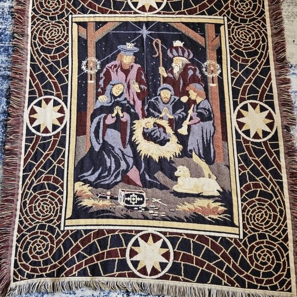 Crown Crafts Christmas Throw Nativity Scene Blanket 48”x58” Mary Joseph Jesus - Picture 1 of 9